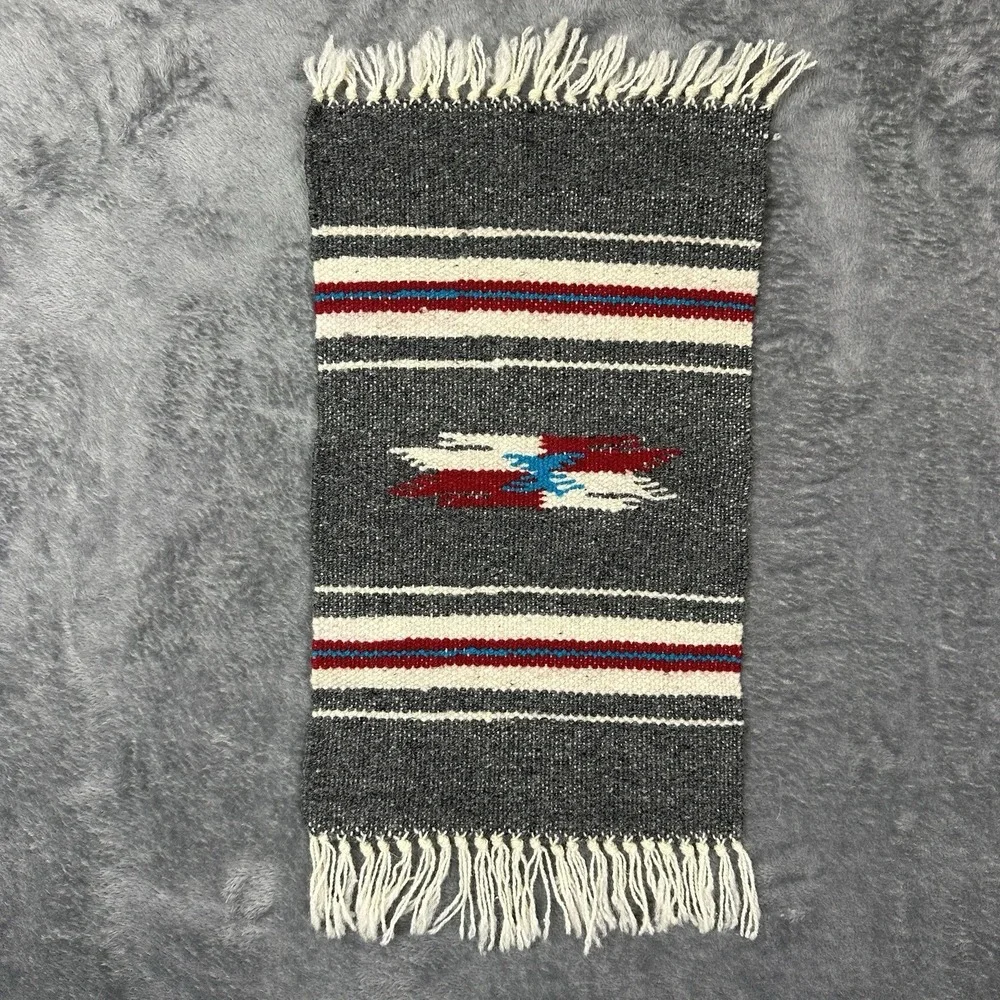 Vintage Southwest Native‎ American Woven Tapestry 18.5x9 Inch Multicolor Fringe